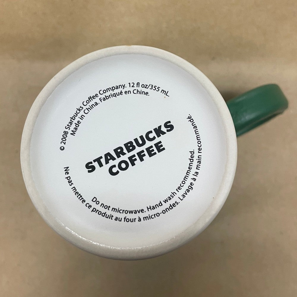 Starbucks White with Green Rubber Embossed Handle Mug-2008